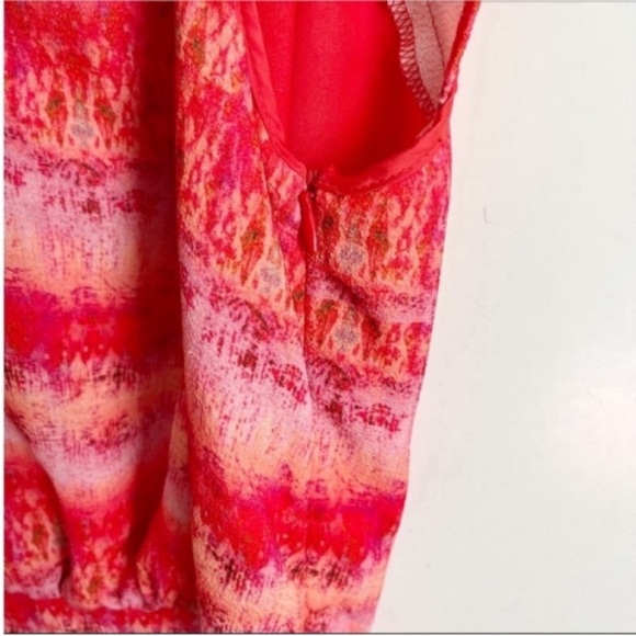 Anthropologie McGinn dress red sunset striped v neck elastic waist - Picture 5 of 9